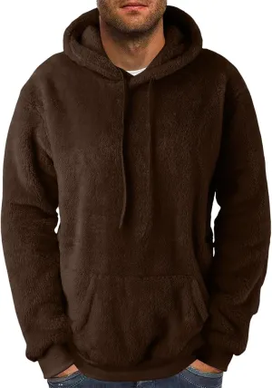 Men's Hooded Fleece Sweatshirt Big & Tall Heavy Hoodie Sherpa Fleece Lined Pullover Thick Winter Hooded Sweatshirt