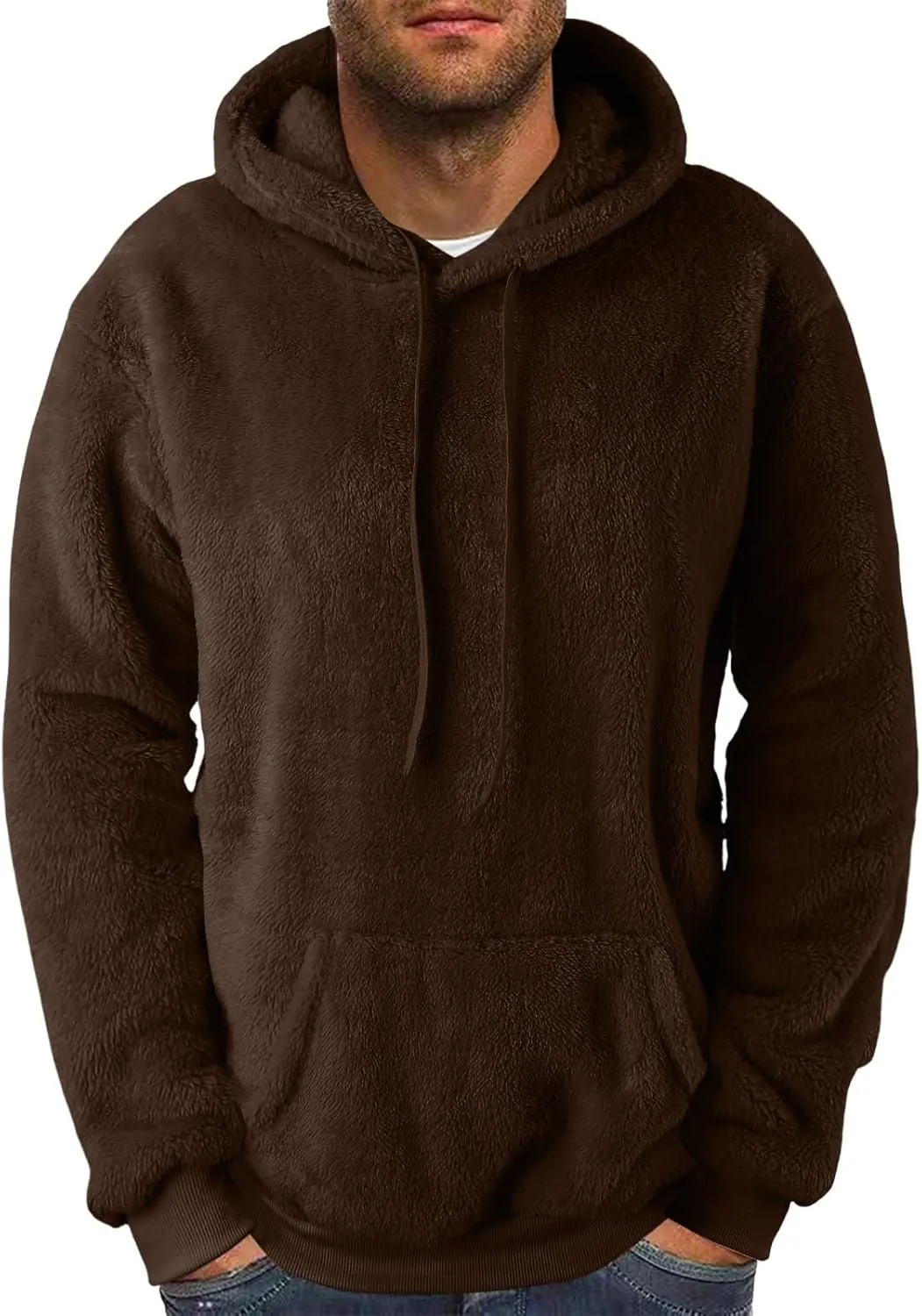 Men's Hooded Fleece Sweatshirt Big & Tall Heavy Hoodie Sherpa Fleece Lined Pullover Thick Winter Hooded Sweatshirt