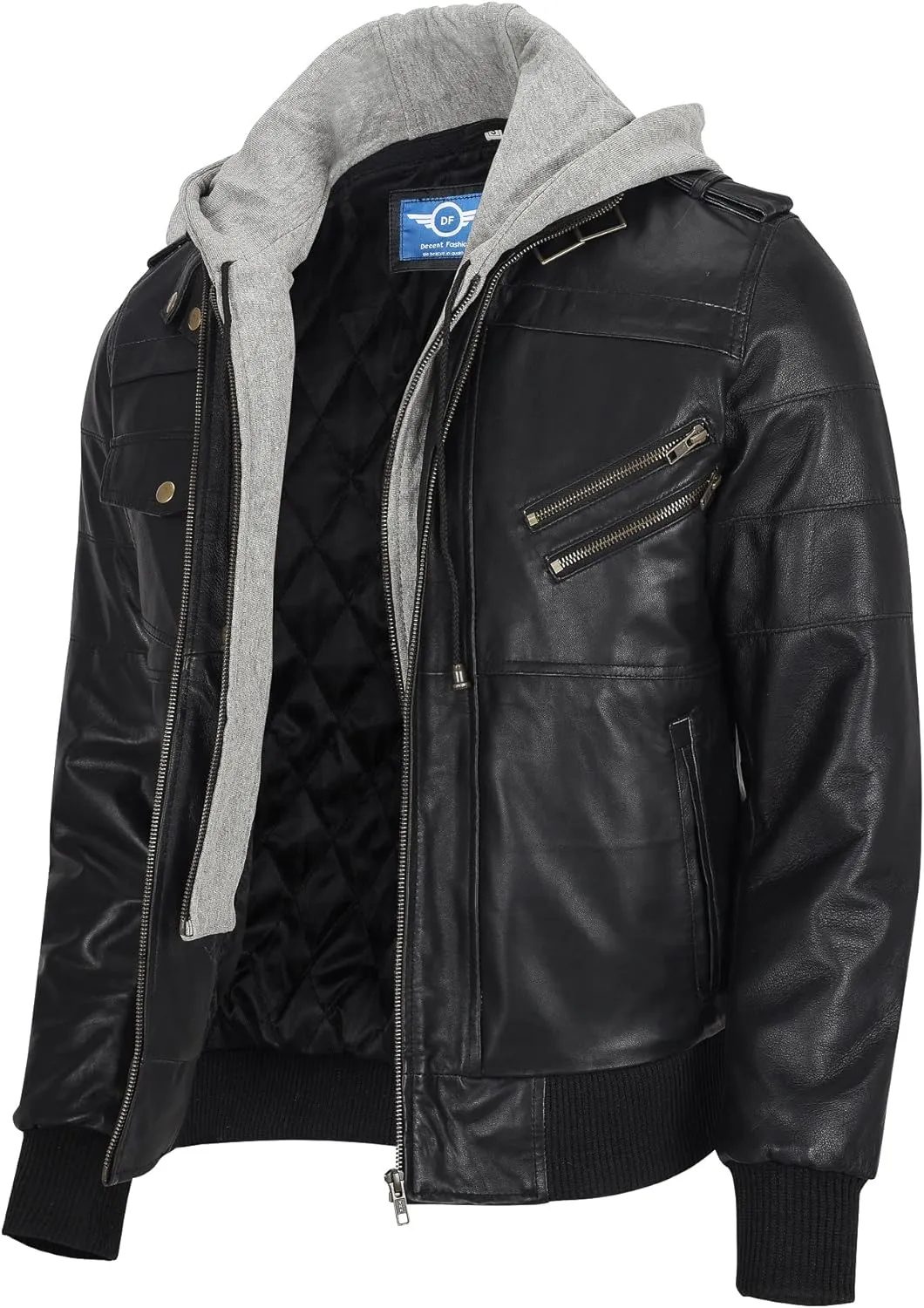Men's Leather Jacket Removable Hood | leather jacket Men | Brown Leather Motorcycle Jacket