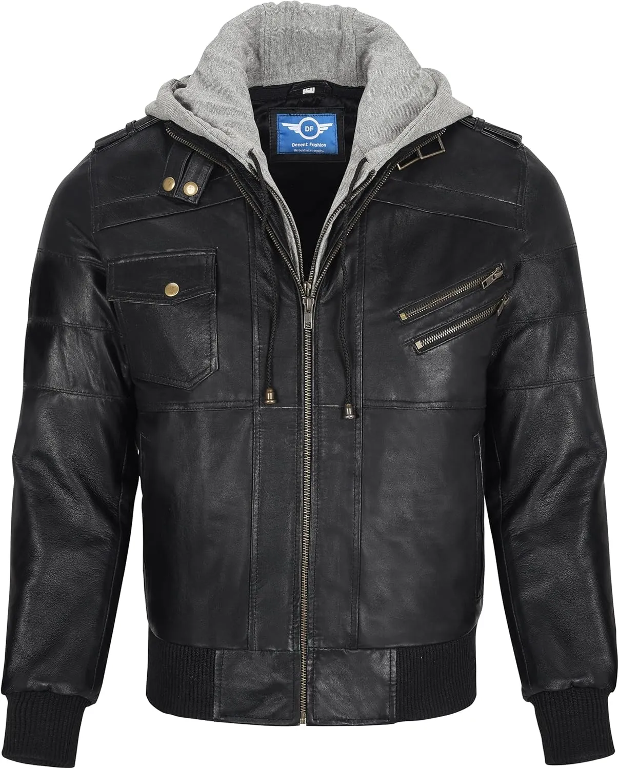 Men's Leather Jacket Removable Hood | leather jacket Men | Brown Leather Motorcycle Jacket
