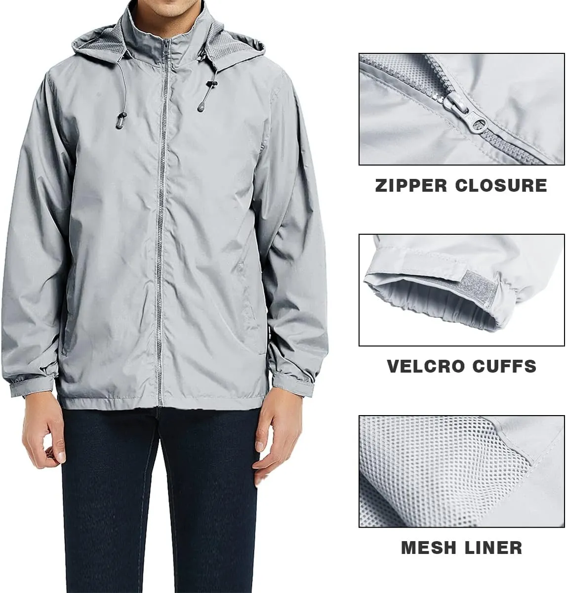 Mens Lightweight Windbreaker Jacket Waterproof Rain Jacket with Hood Soft Shell Jacket
