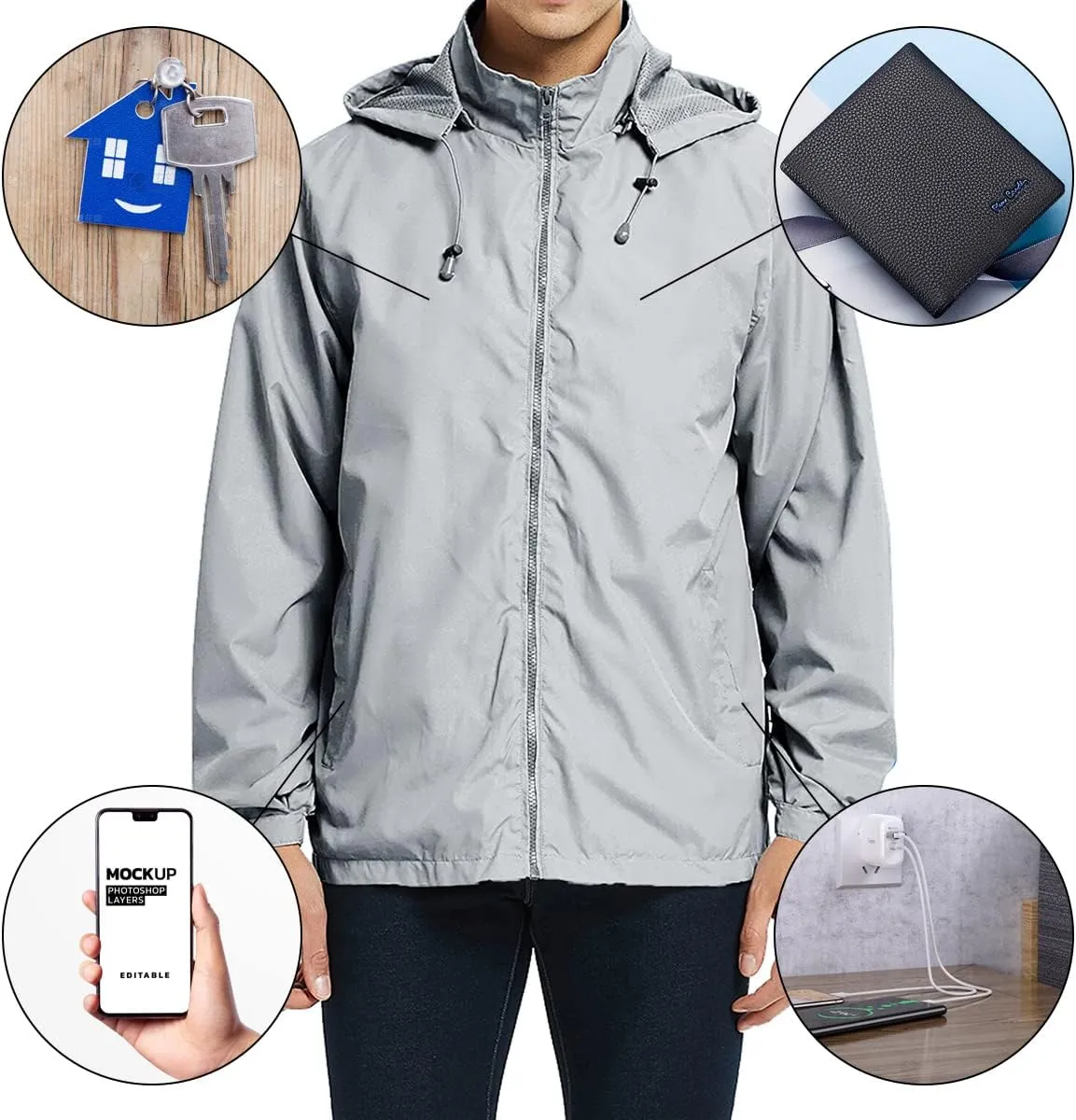 Mens Lightweight Windbreaker Jacket Waterproof Rain Jacket with Hood Soft Shell Jacket