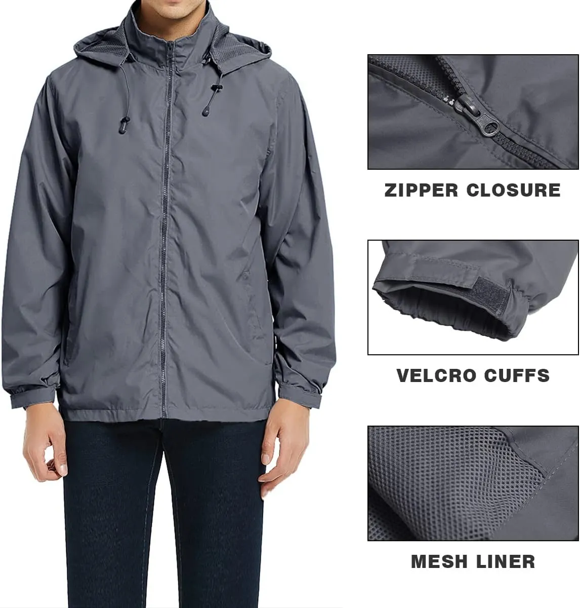 Mens Lightweight Windbreaker Jacket Waterproof Rain Jacket with Hood Soft Shell Jacket