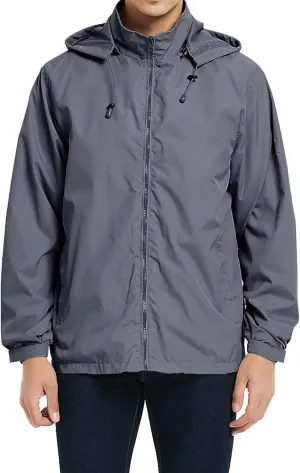 Mens Lightweight Windbreaker Jacket Waterproof Rain Jacket with Hood Soft Shell Jacket
