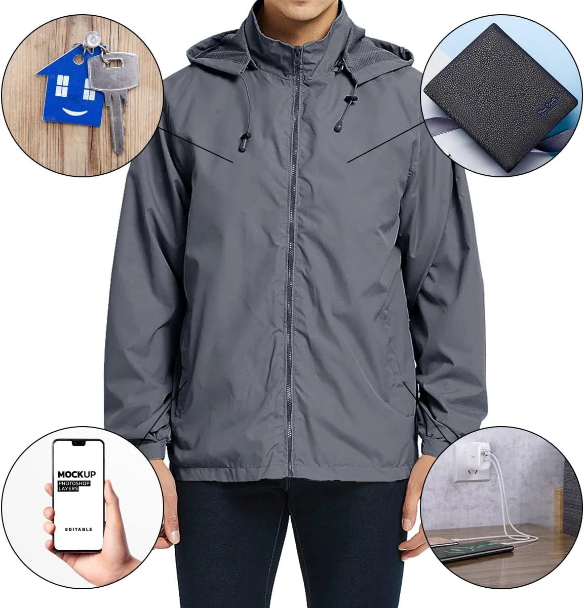 Mens Lightweight Windbreaker Jacket Waterproof Rain Jacket with Hood Soft Shell Jacket