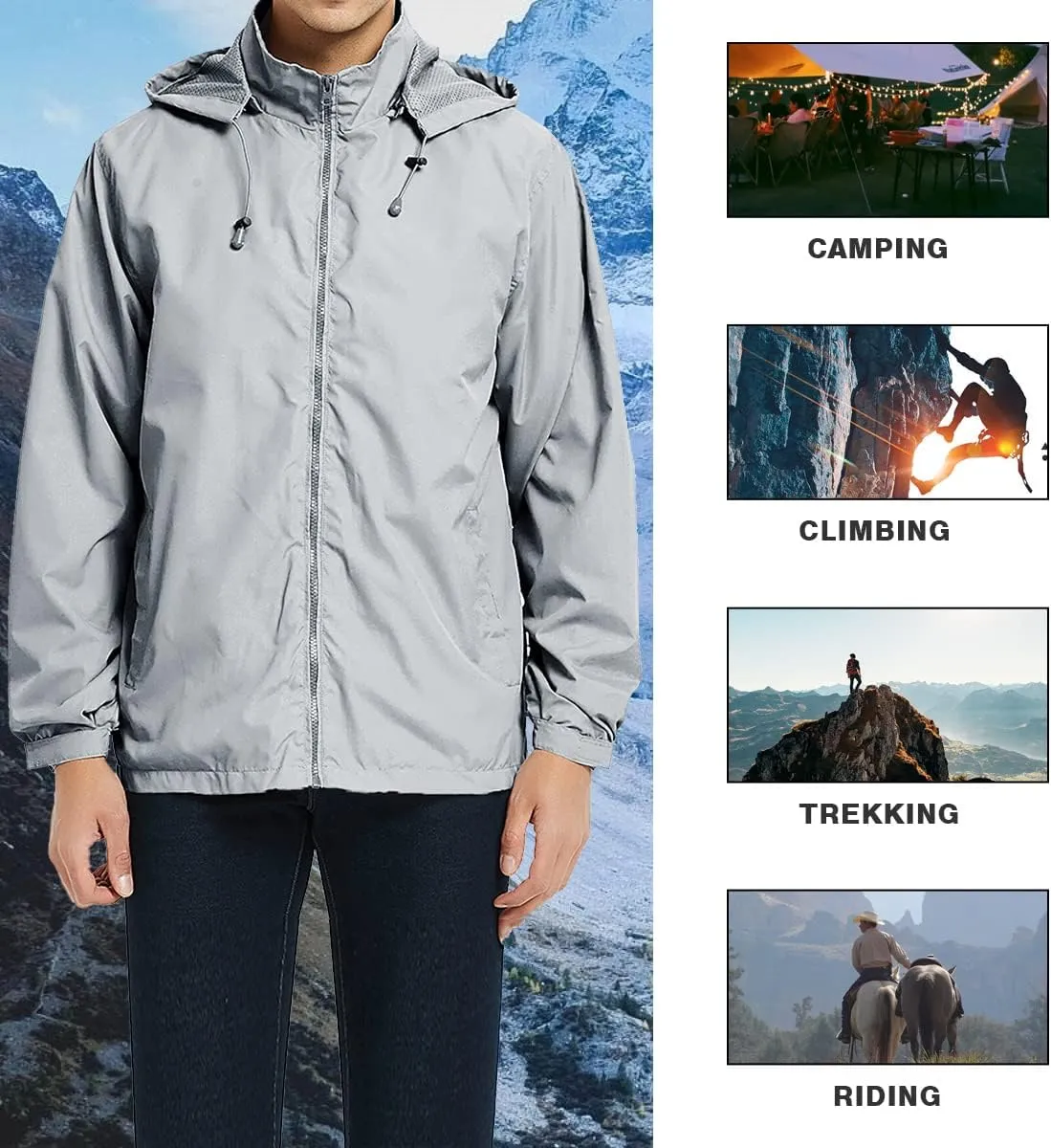 Mens Lightweight Windbreaker Jacket Waterproof Rain Jacket with Hood Soft Shell Jacket