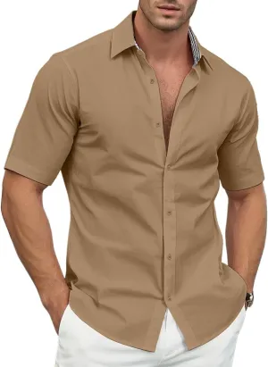 Men's Linen Shirt Short Sleeve Casual Button Down Shirt for Men Summer Holiday Beach Shirt