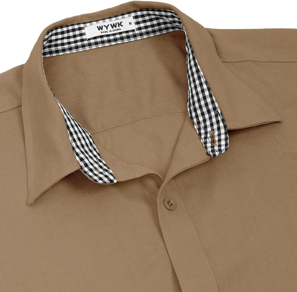 Men's Linen Shirt Short Sleeve Casual Button Down Shirt for Men Summer Holiday Beach Shirt