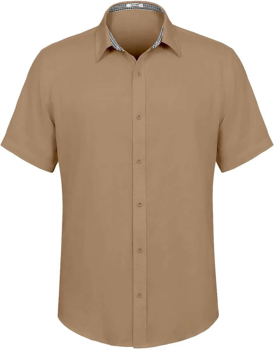 Men's Linen Shirt Short Sleeve Casual Button Down Shirt for Men Summer Holiday Beach Shirt