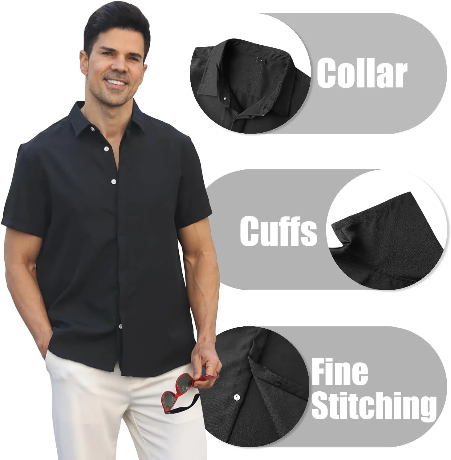 Men's Linen Shirt Short Sleeve Casual Cotton Hawaiian Shirt Men Button Up Summer Beach Dress Tropical Vacation Shirt
