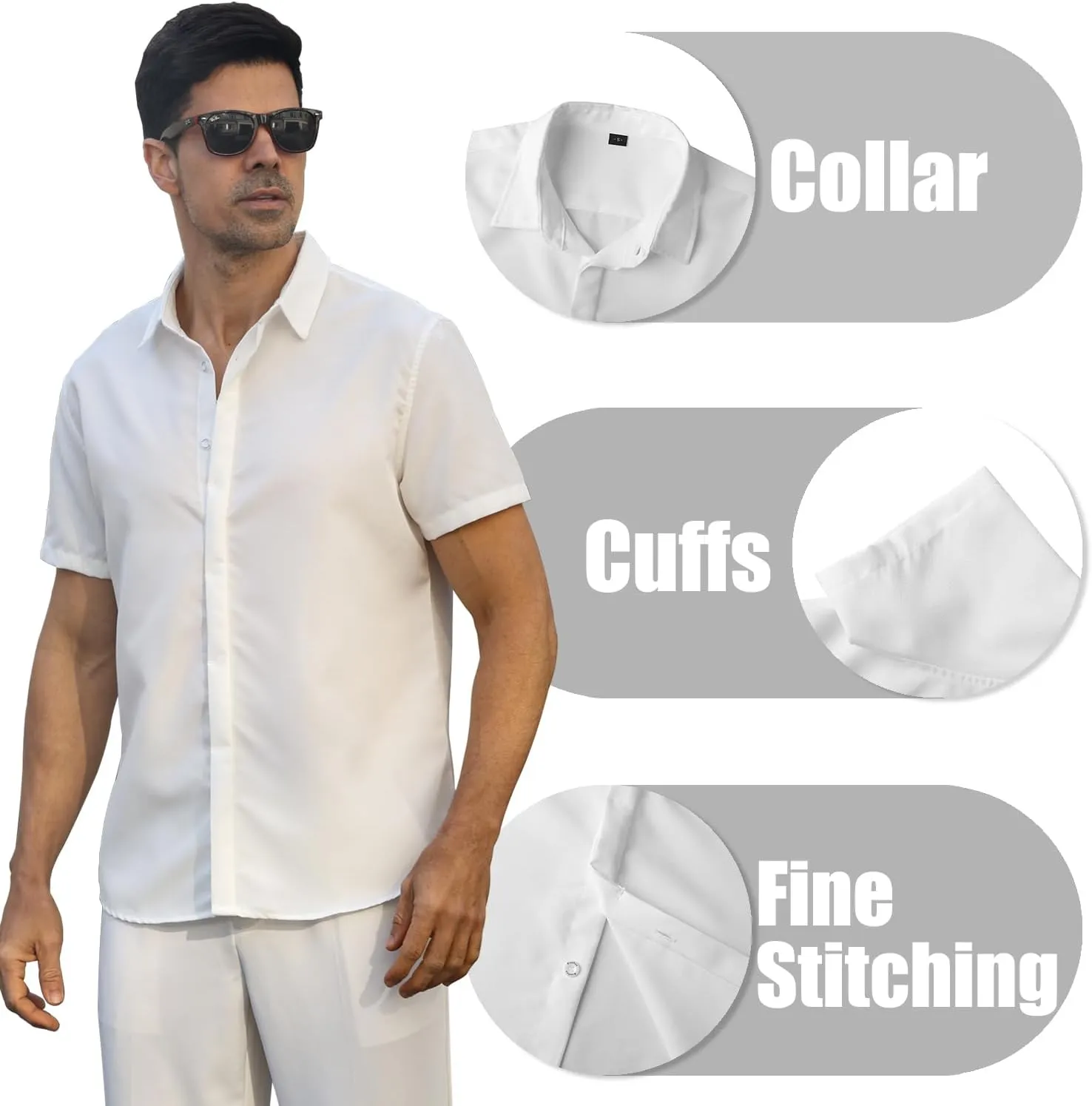 Men's Linen Shirt Short Sleeve Casual Cotton Hawaiian Shirt Men Button Up Summer Beach Dress Tropical Vacation Shirt