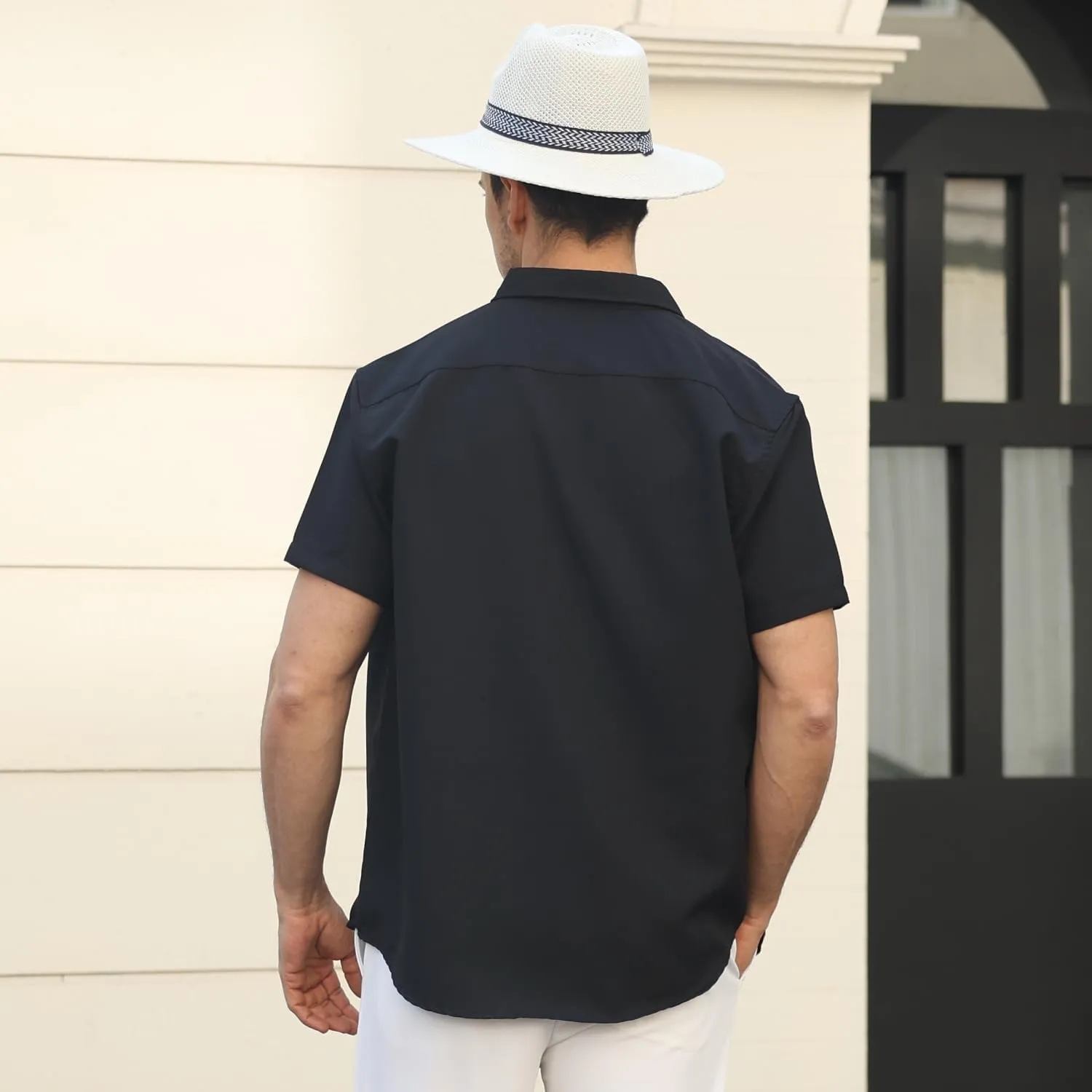Men's Linen Shirt Short Sleeve Casual Cotton Hawaiian Shirt Men Button Up Summer Beach Dress Tropical Vacation Shirt