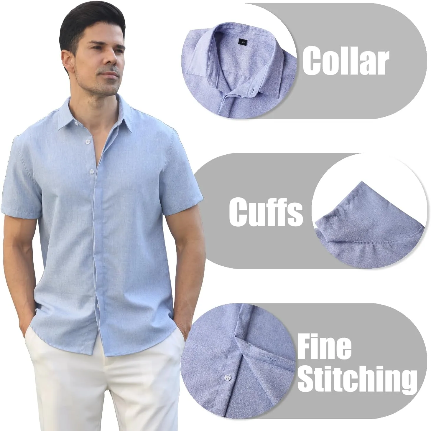 Men's Linen Shirt Short Sleeve Casual Cotton Hawaiian Shirt Men Button Up Summer Beach Dress Tropical Vacation Shirt