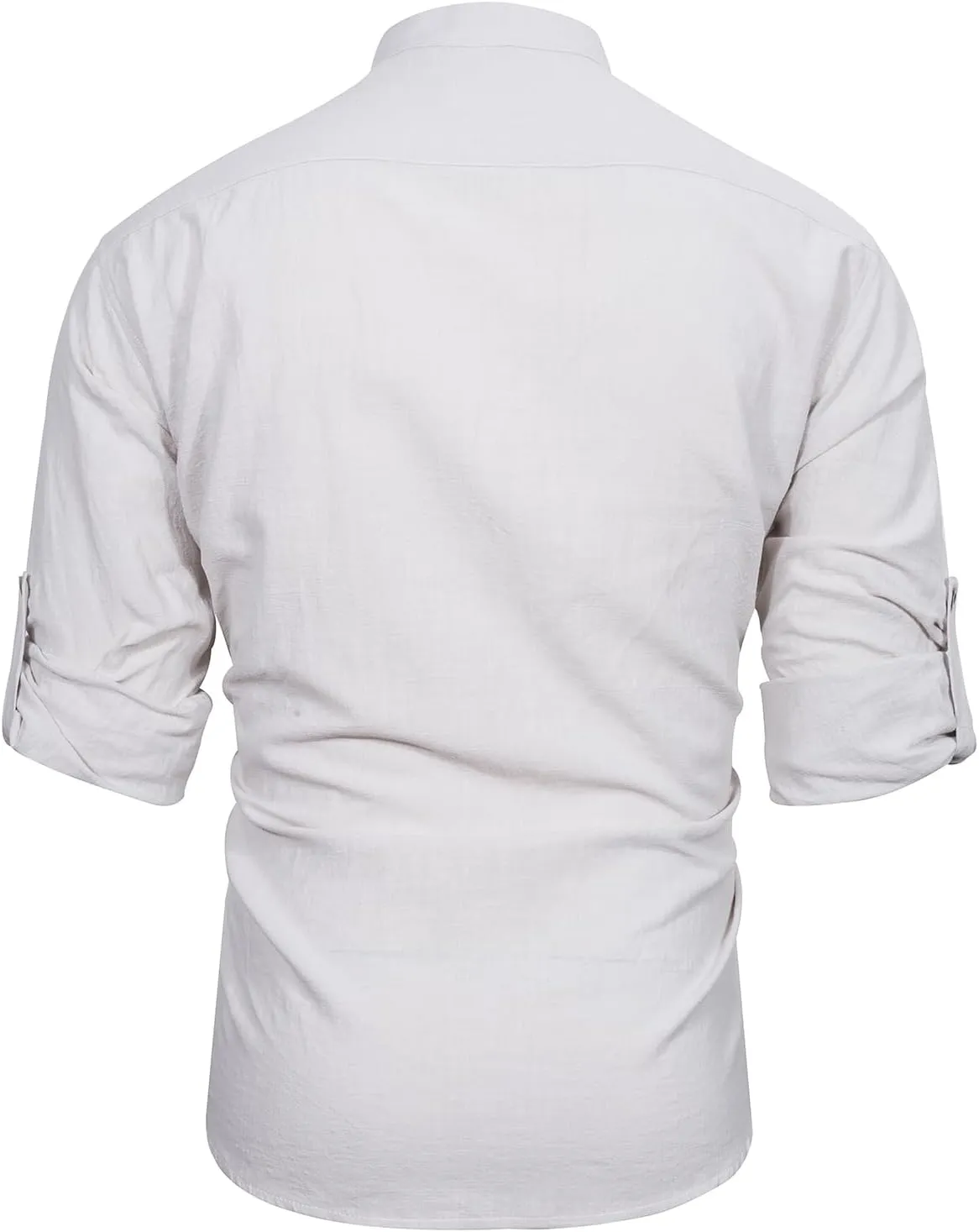 Mens Long Sleeve Cotton Linen Shirt Button Down Beach Band Collar Casual Shirt Button Up Summer Shirt Tops with Pocket