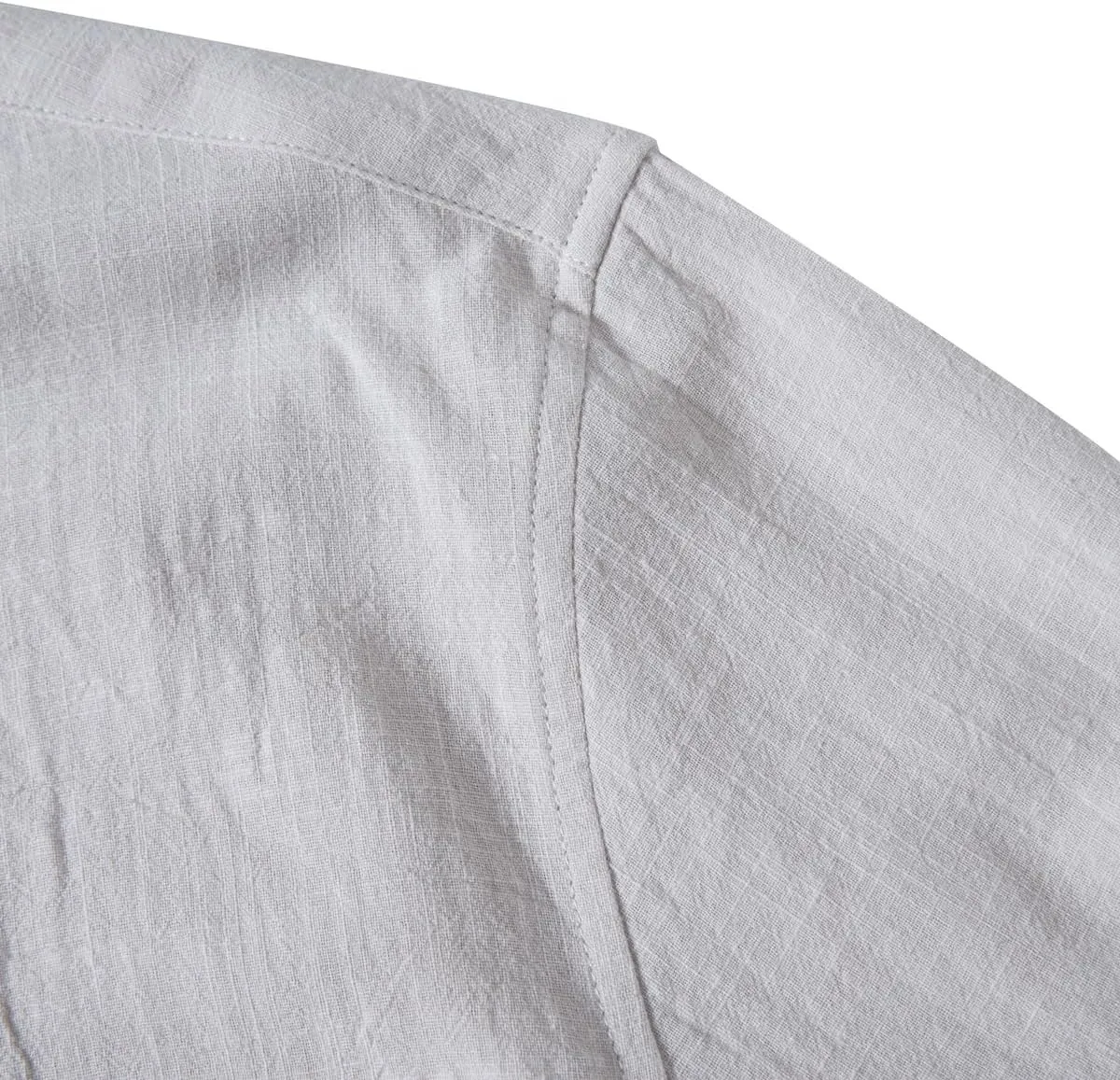 Mens Long Sleeve Cotton Linen Shirt Button Down Beach Band Collar Casual Shirt Button Up Summer Shirt Tops with Pocket