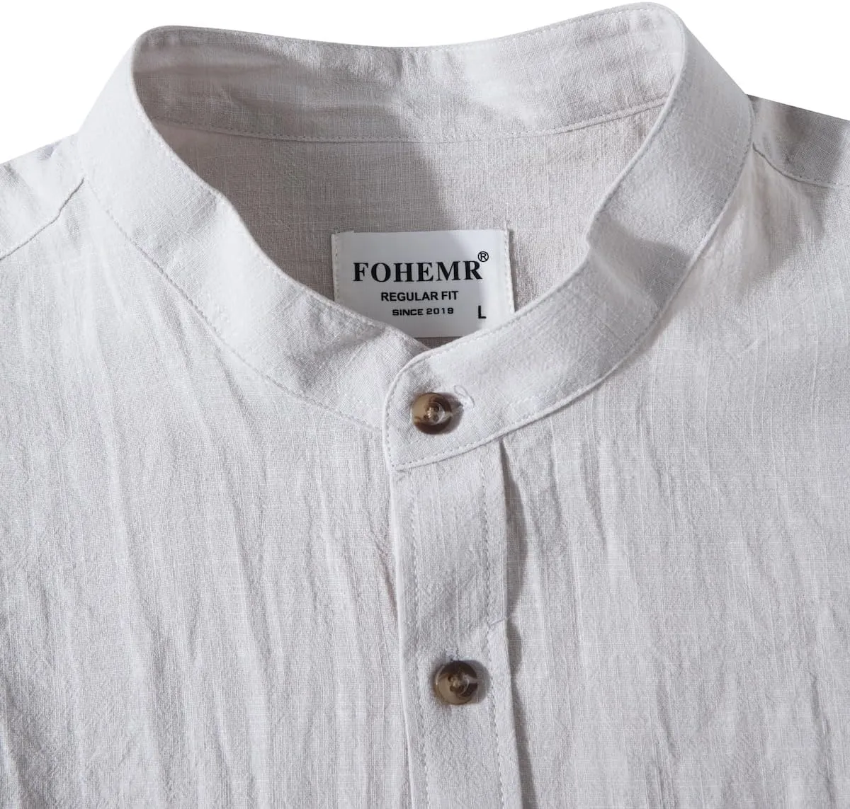 Mens Long Sleeve Cotton Linen Shirt Button Down Beach Band Collar Casual Shirt Button Up Summer Shirt Tops with Pocket