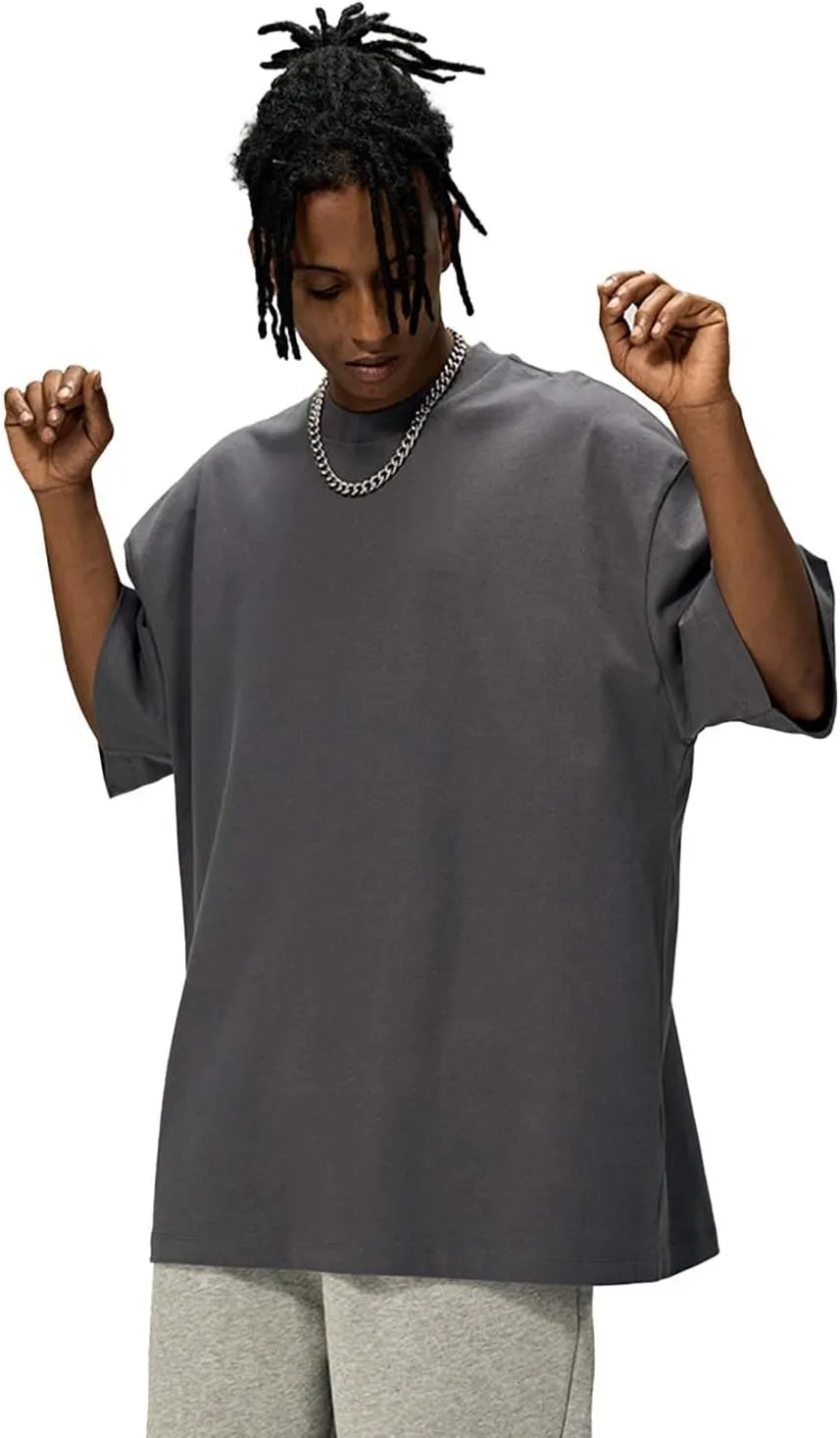 Men's Oversized Cotton t Shirt Heavyweight Tee Casual Crew Neck Short Sleeve Loose Summer Basic Tops
