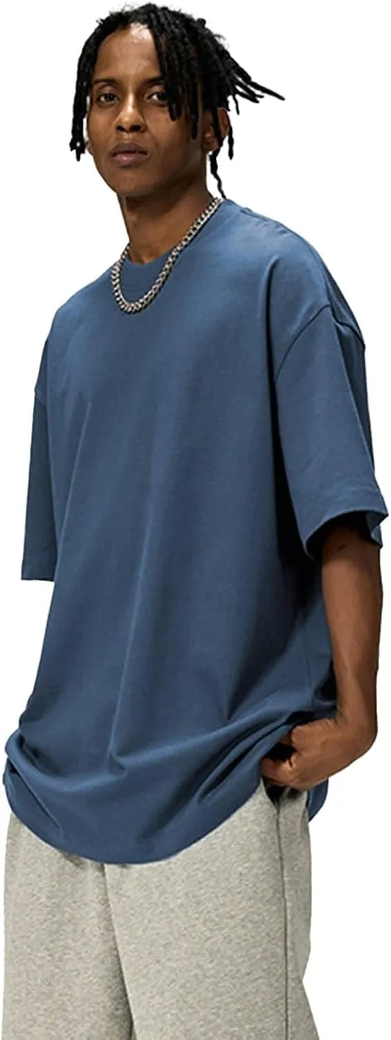 Men's Oversized Cotton t Shirt Heavyweight Tee Casual Crew Neck Short Sleeve Loose Summer Basic Tops