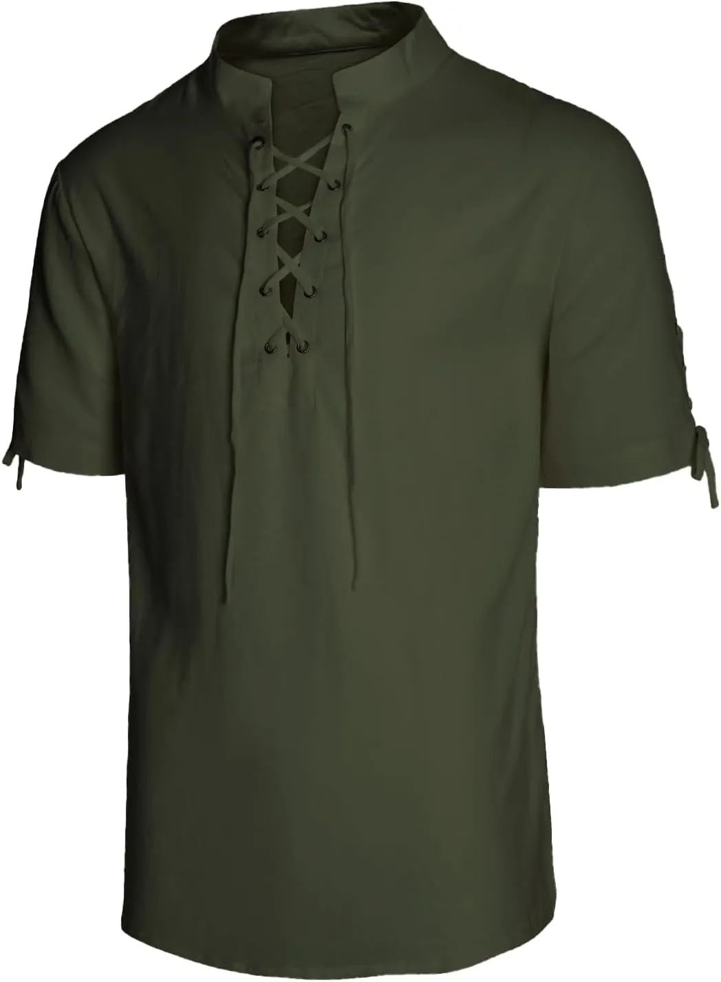 Men's Pirate Shirt Renaissance Medieval Viking Shirt Linen Short Sleeve Lace Up Top Halloween Costume