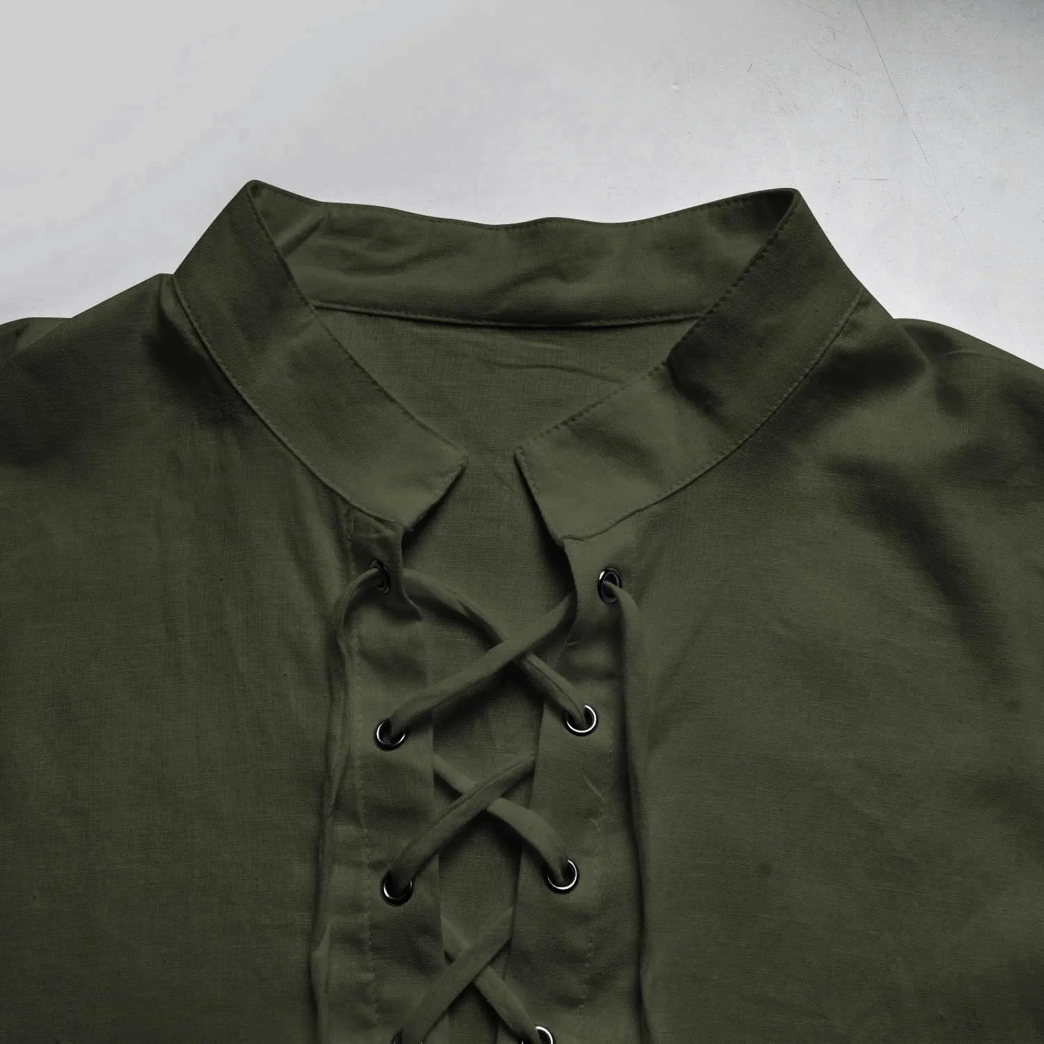 Men's Pirate Shirt Renaissance Medieval Viking Shirt Linen Short Sleeve Lace Up Top Halloween Costume