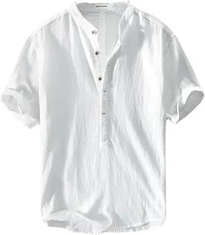 Mens Provence Linen Cotton Shirt,Casual Lightweight Linen Summer Shirt Mens