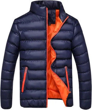Mens Puffer Jacket No Hood Winter Casual Thermal Quilted Outerwear Coat Lightweight Solid Color Down Jacket