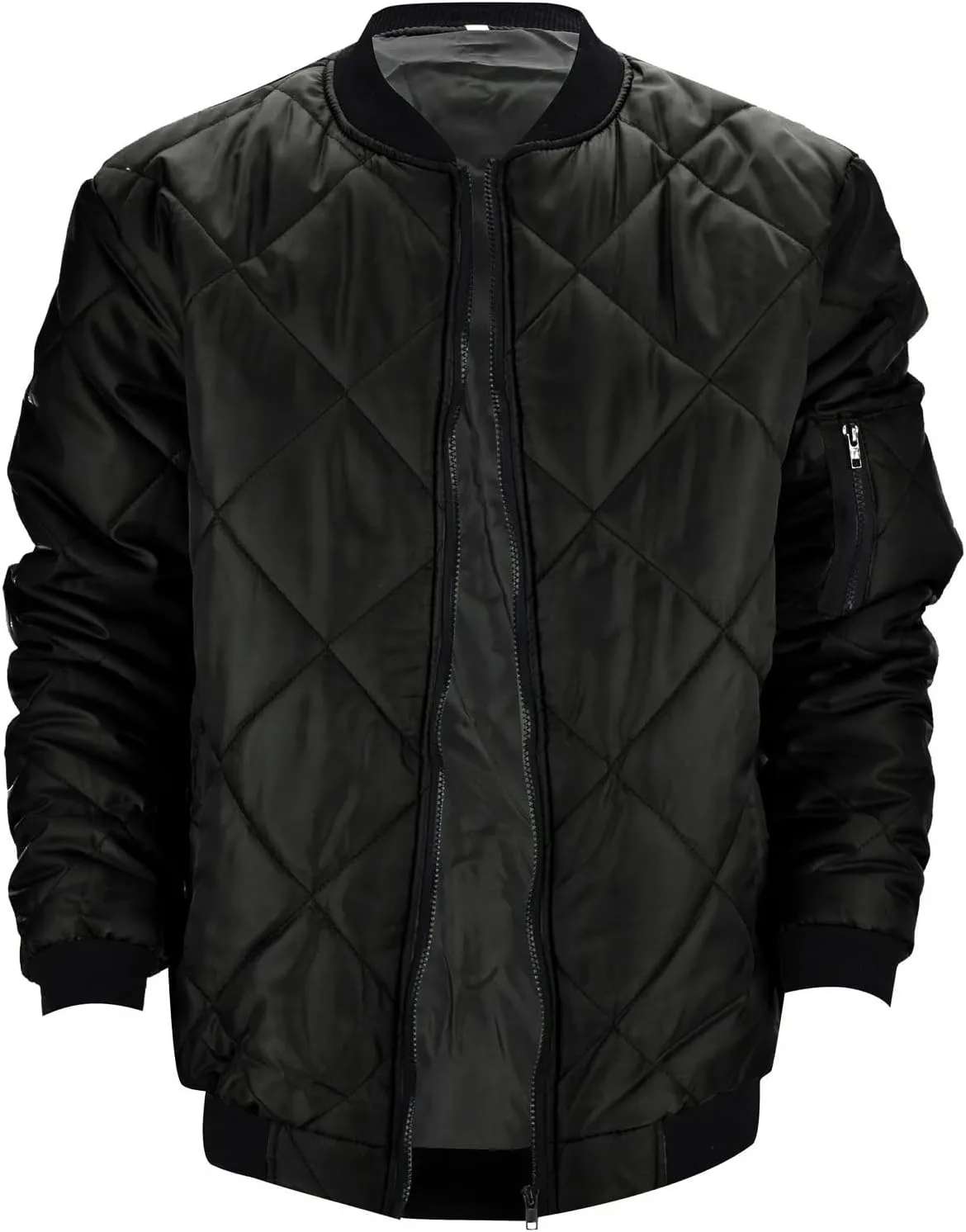 Men's Rhombic Cotton-Padded Jacket Solid Color Loose Jacket Arm Zipper Coat Warm Autumn Winter