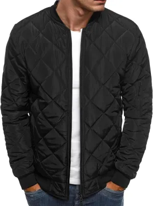 Men's Rhombic Cotton-Padded Jacket Solid Color Loose Jacket Arm Zipper Coat Warm Autumn Winter