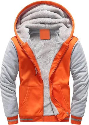 Mens Sherpa Hoodie Big And Tall Zip Up Jacket Heavyweight Fleece Lined Hooded Sweatshirt Warm Thick Winter Coat