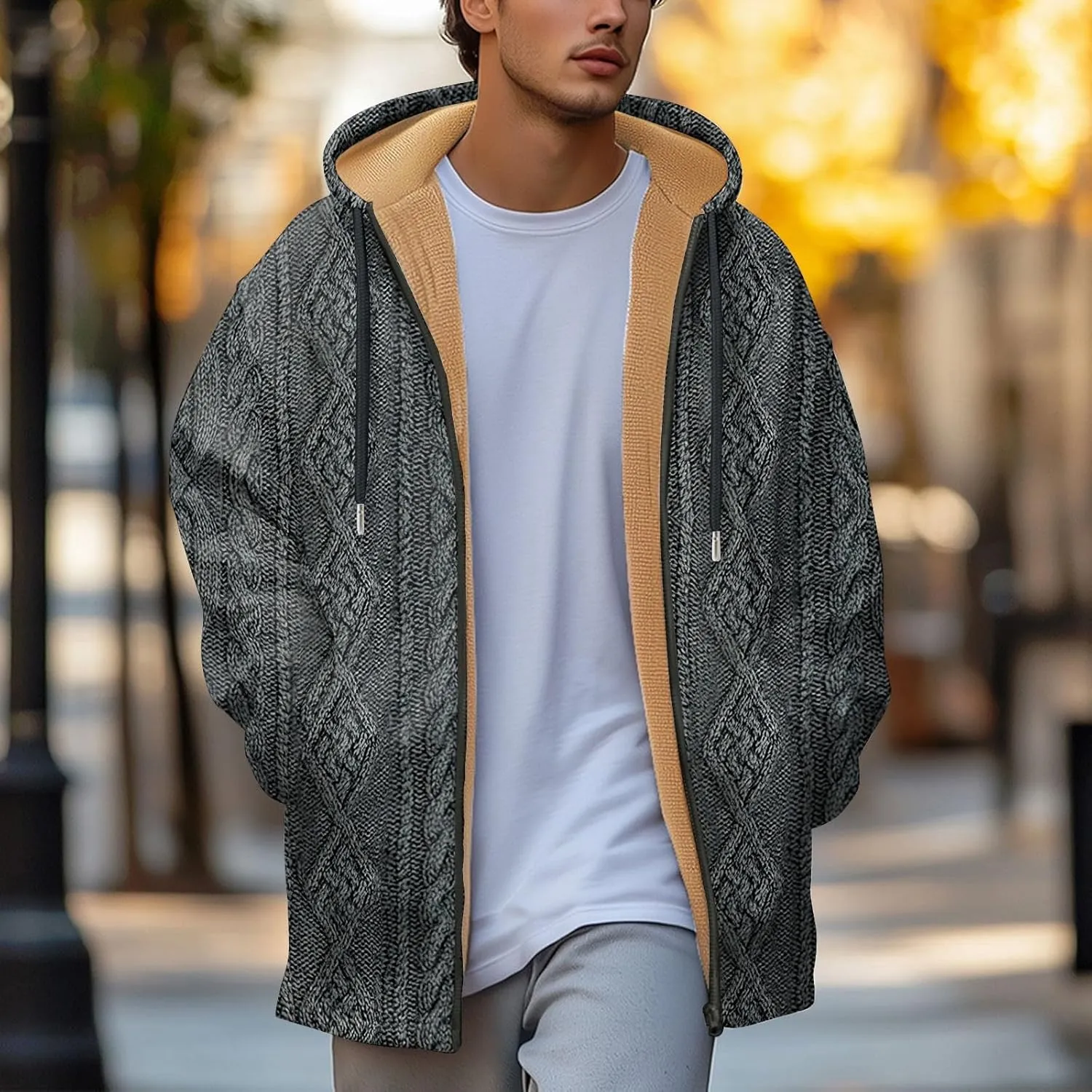 Mens Sherpa Hoodie Full-Zip Heavyweight Casual Hooded Warm Thick Thermal Hoodies