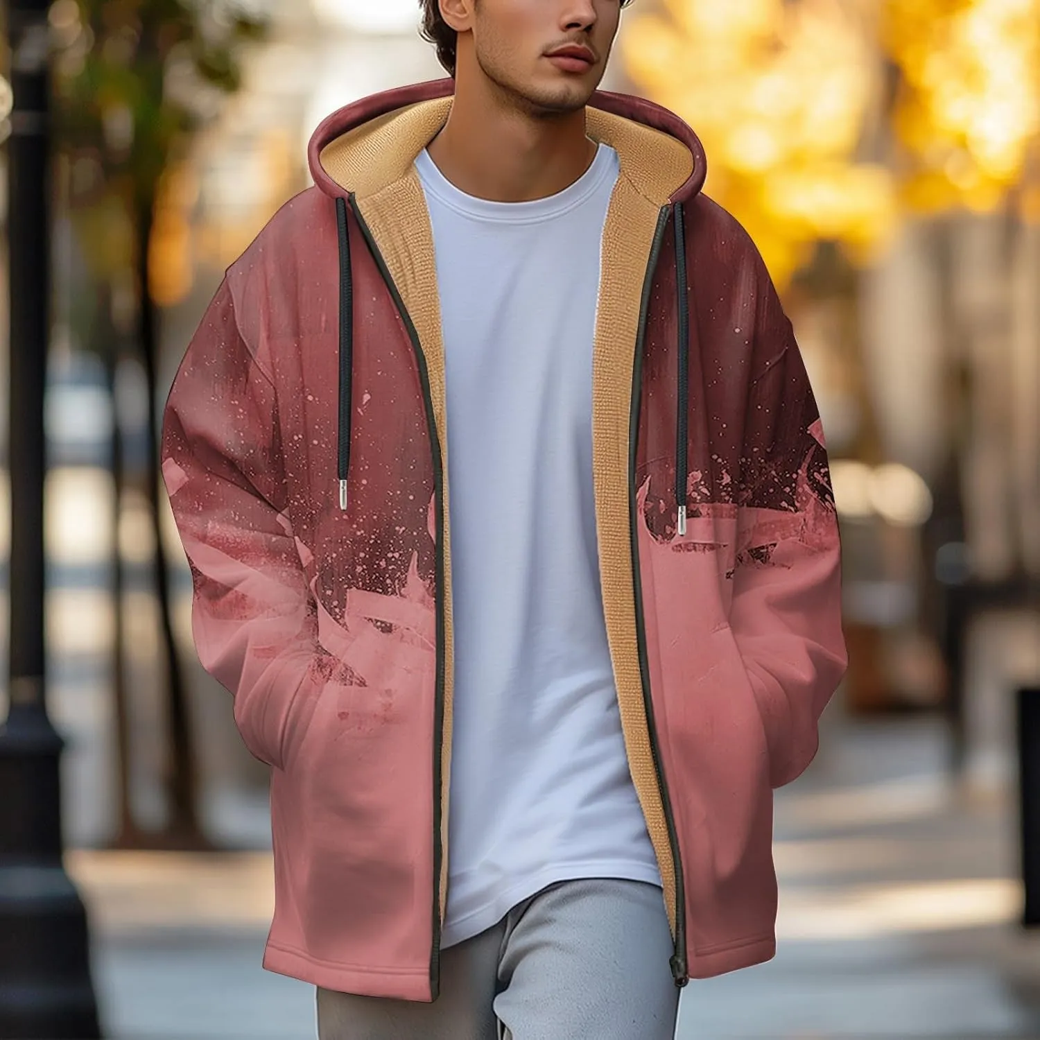 Mens Sherpa Hoodie Full-Zip Heavyweight Casual Hooded Warm Thick Thermal Hoodies