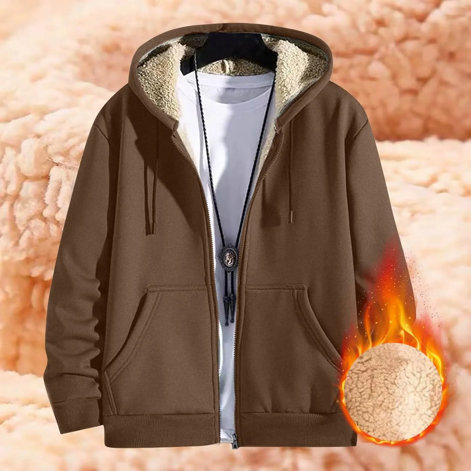 Mens Sherpa Hoodie Zip Up Thermal Thick Hoodies Winter Heavyweight Warm Hooded