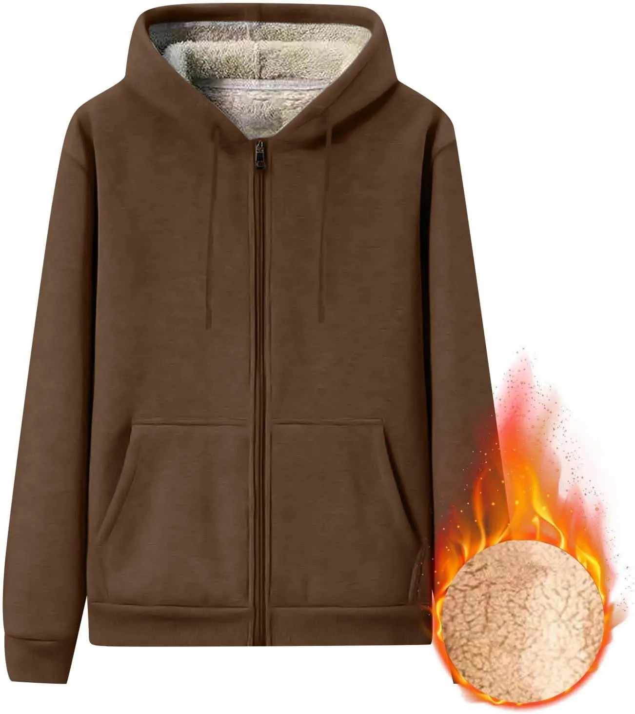 Mens Sherpa Hoodie Zip Up Thermal Thick Hoodies Winter Heavyweight Warm Hooded