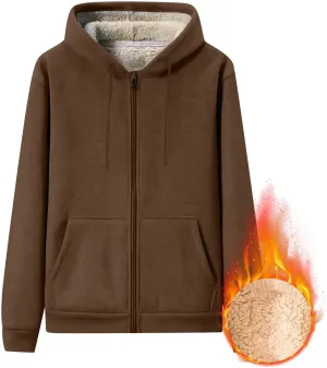 Mens Sherpa Hoodie Zip Up Thermal Thick Hoodies Winter Heavyweight Warm Hooded