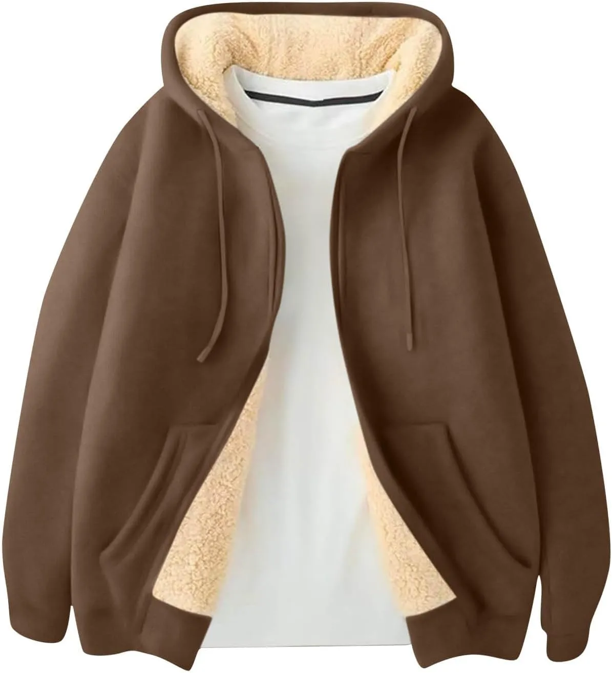 Mens Sherpa Hoodie Zip Up Thermal Thick Hoodies Winter Heavyweight Warm Hooded