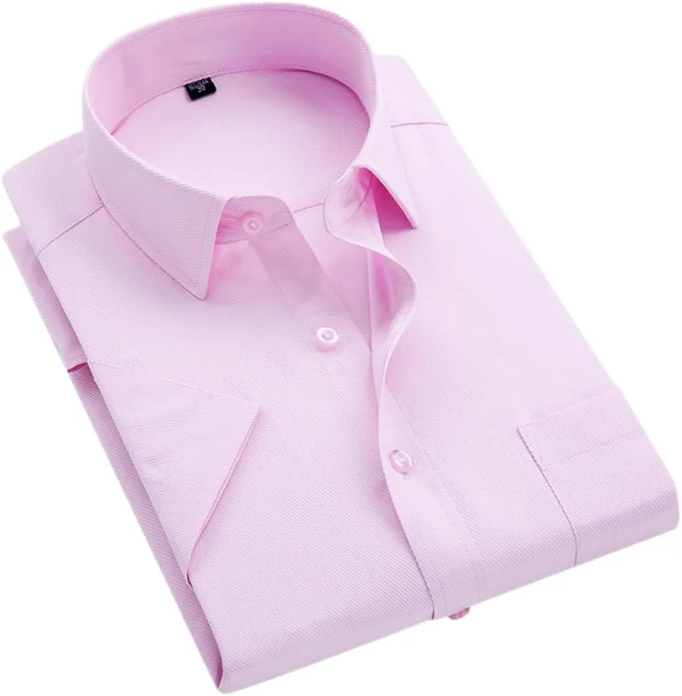 Men's Solid Color Striped Dress Shirt Single Breasted Lapel Wrinkle Resistant Shirt D08-8 7XL