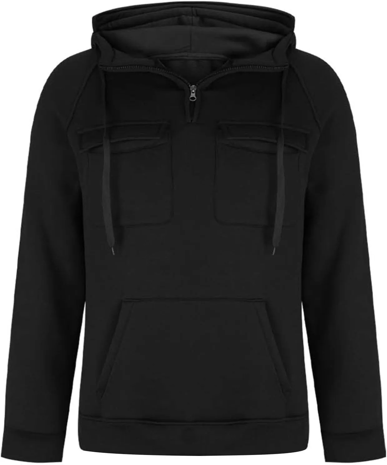 Men's Tactical Hoodies Solid Color Quarter Zip Sweatshirt Multi Pockets Jakcets Fleece Winter Warm Oversized Pullover