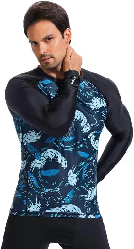 Men's UPF 50  Long Sleeve Rashguard Shirt Sun Protection Beach Swim Shirt Quick Dry Surfing Shirt