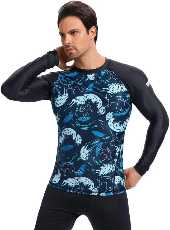 Men's UPF 50  Long Sleeve Rashguard Shirt Sun Protection Beach Swim Shirt Quick Dry Surfing Shirt