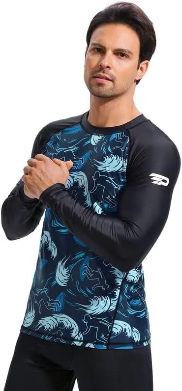Men's UPF 50  Long Sleeve Rashguard Shirt Sun Protection Beach Swim Shirt Quick Dry Surfing Shirt