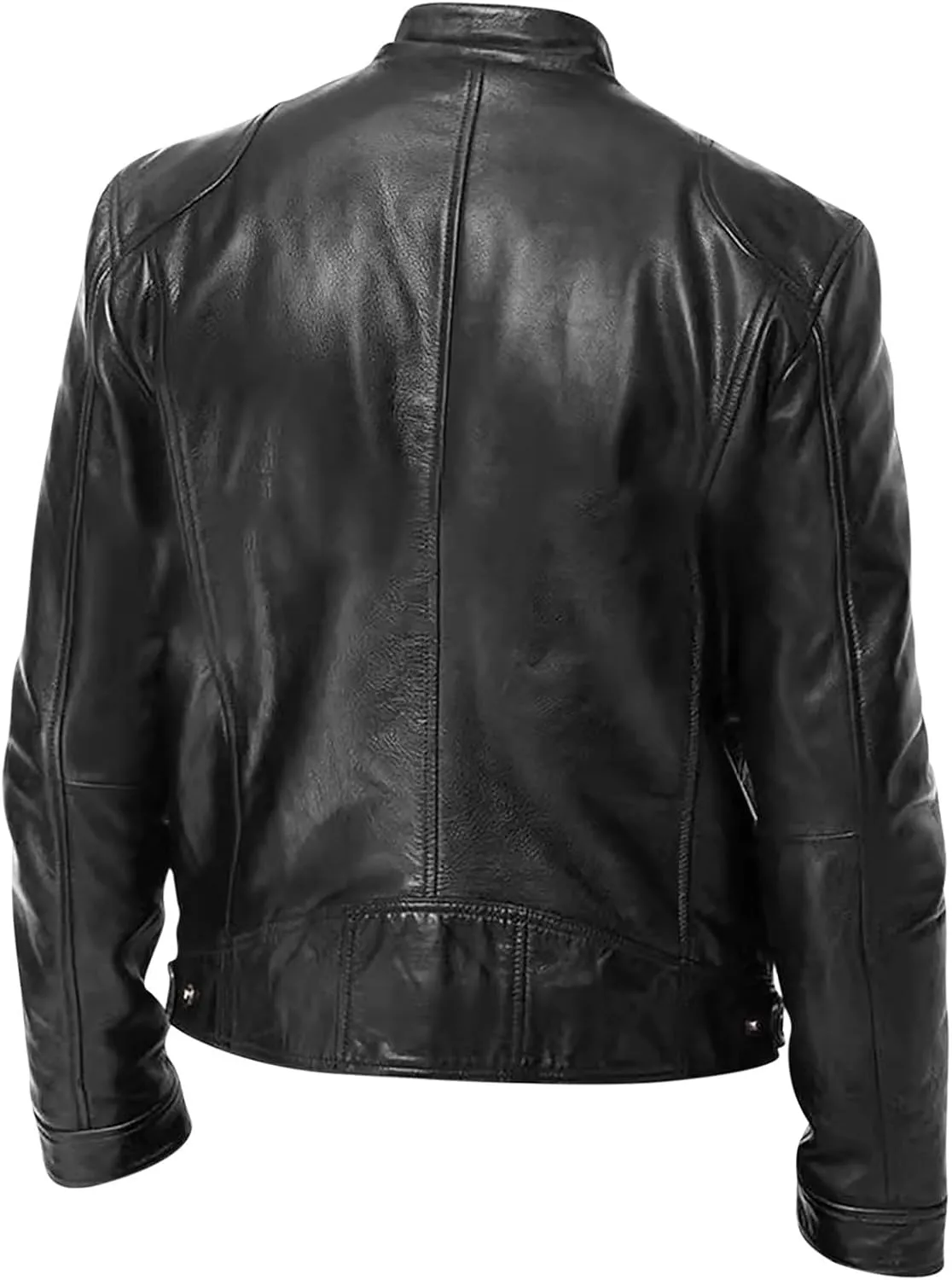 Mens Vintage Leather Casual Jackets Full Zipper Stand Collar Flight Faux Leather Coats Motorcycle Biker Outerwear