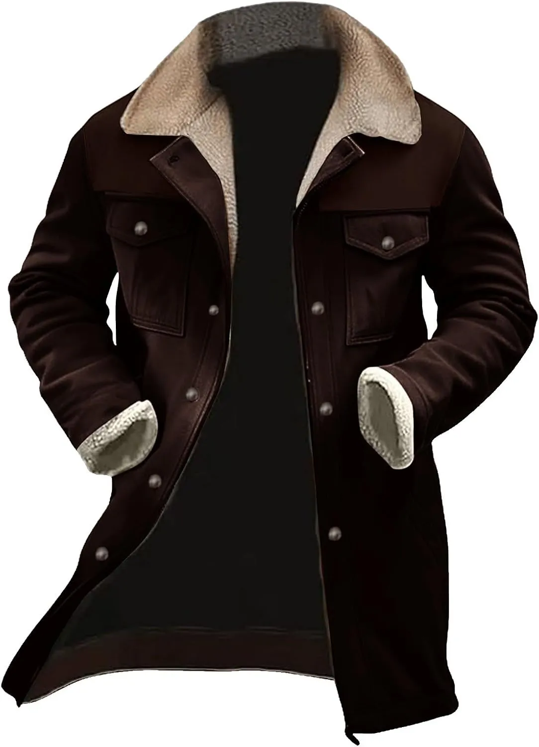 Men's Vintage Suede Jacket Plush Collar Coats Faux Leather Jacket Men Zip Up Motorcycle Jacket Coats Retro Tops