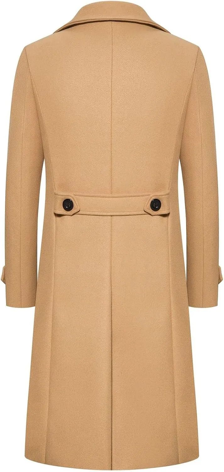 Men's Warm Wool Blend Long Jacket Casual Slim Fit Trench Overcoat with Pockets