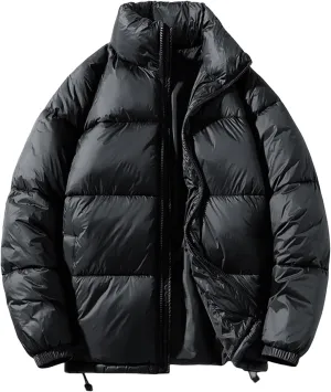 Mens Winter Coat Zipper Stand Collar Fashion Fall Casual Loose Solid Thickened Cotton Padded Warm Jacket Outwear