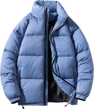 Mens Winter Coat Zipper Stand Collar Fashion Fall Casual Loose Solid Thickened Cotton Padded Warm Jacket Outwear
