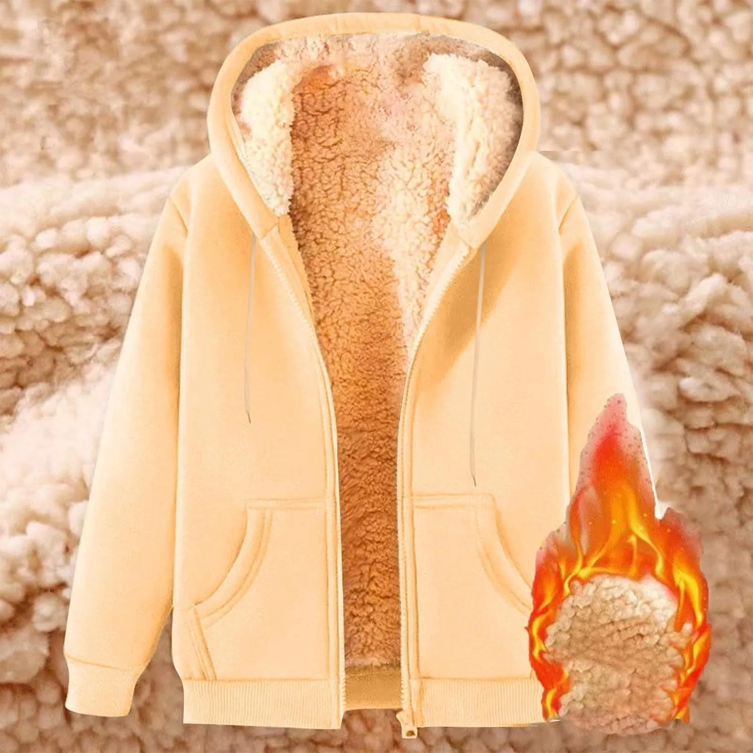 Men's Winter Coats Warm Fleece Lined Jackets with Pockets Hooded Sweatshirt Cashmere Casual Outerwear