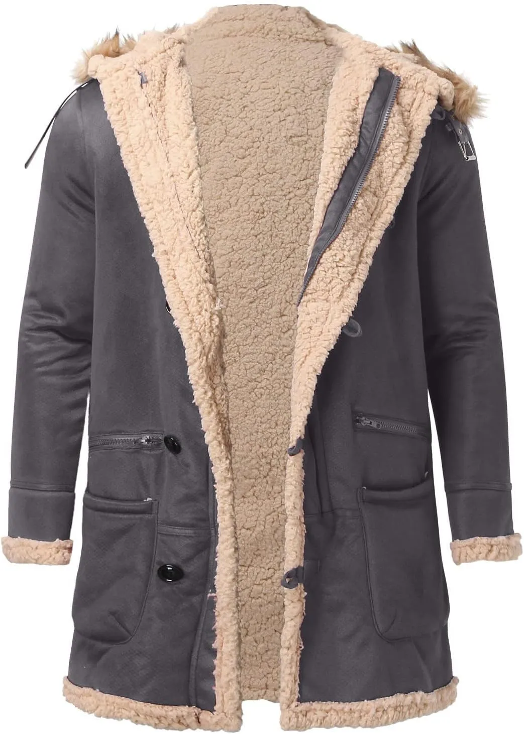 Men'S Winter Coats With Hood Fleece Button Down Coat Heated Thick Waterproof Casual Vintage Oversized Jacket