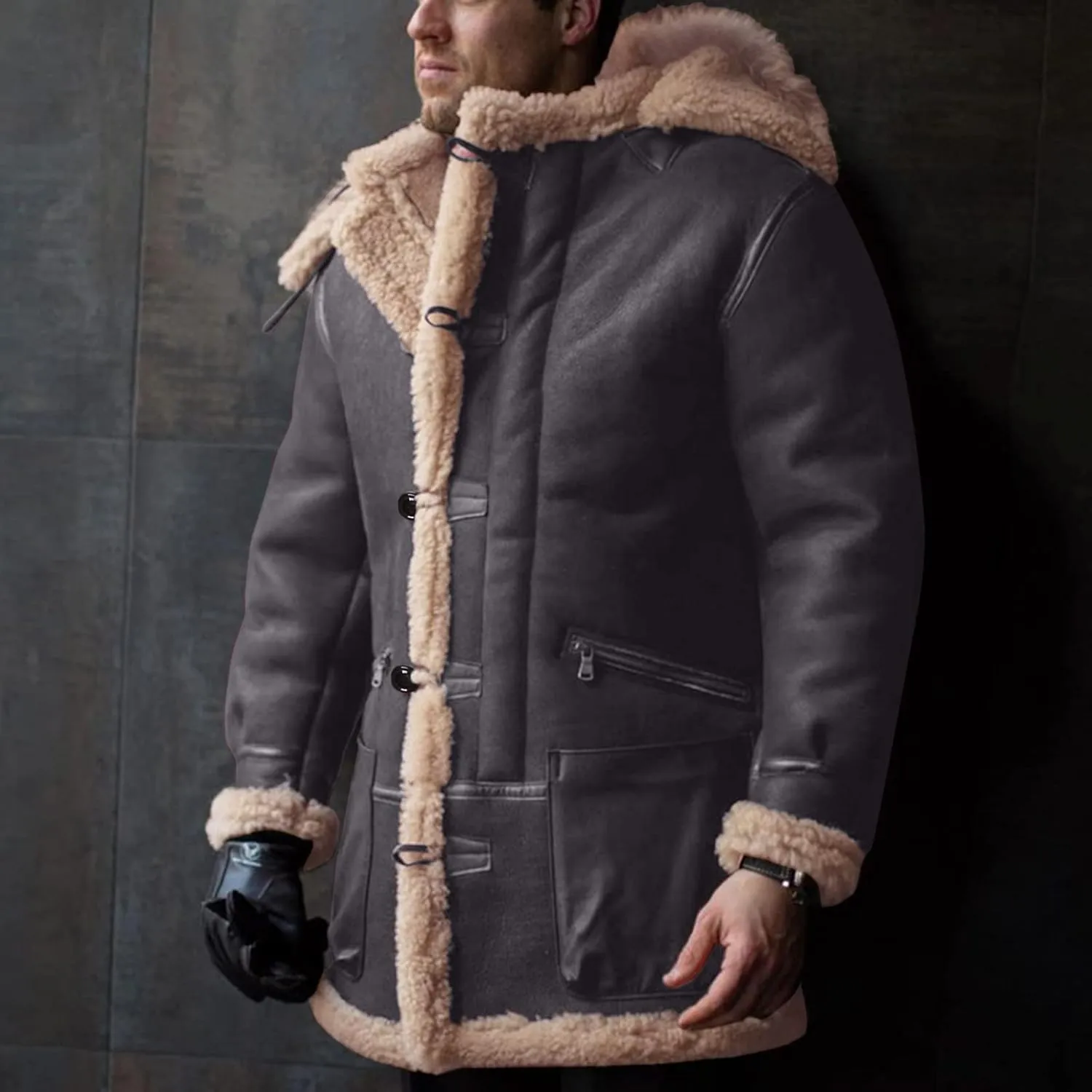Men'S Winter Coats With Hood Fleece Button Down Coat Heated Thick Waterproof Casual Vintage Oversized Jacket
