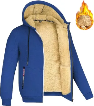 Men's Winter Sherpa Lined Hoodie Jacket Full Zip Heavyweight Fleece Warm Hooded Sweatshirt with Pockets for Outdoor