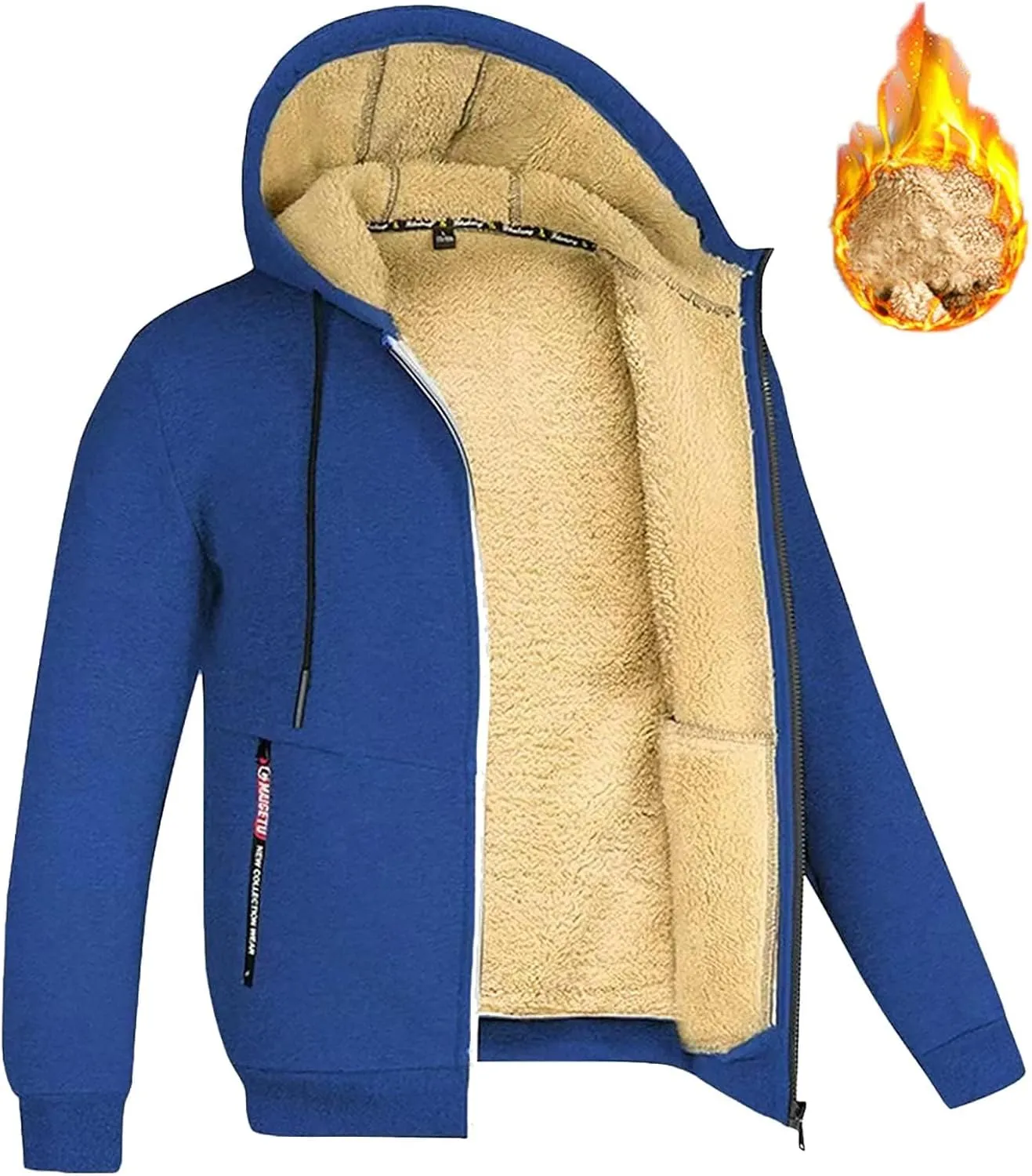 Men's Winter Sherpa Lined Hoodie Jacket Full Zip Heavyweight Fleece Warm Hooded Sweatshirt with Pockets for Outdoor